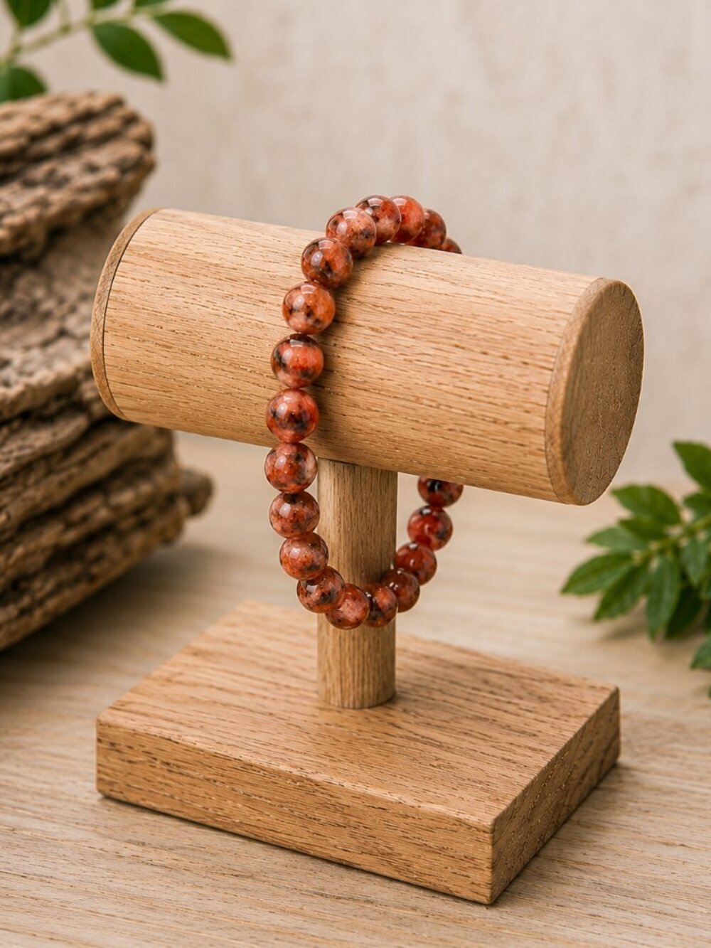 Red Kiwi Jasper Stretch Bracelet | Handmade - Picture 3 of 6